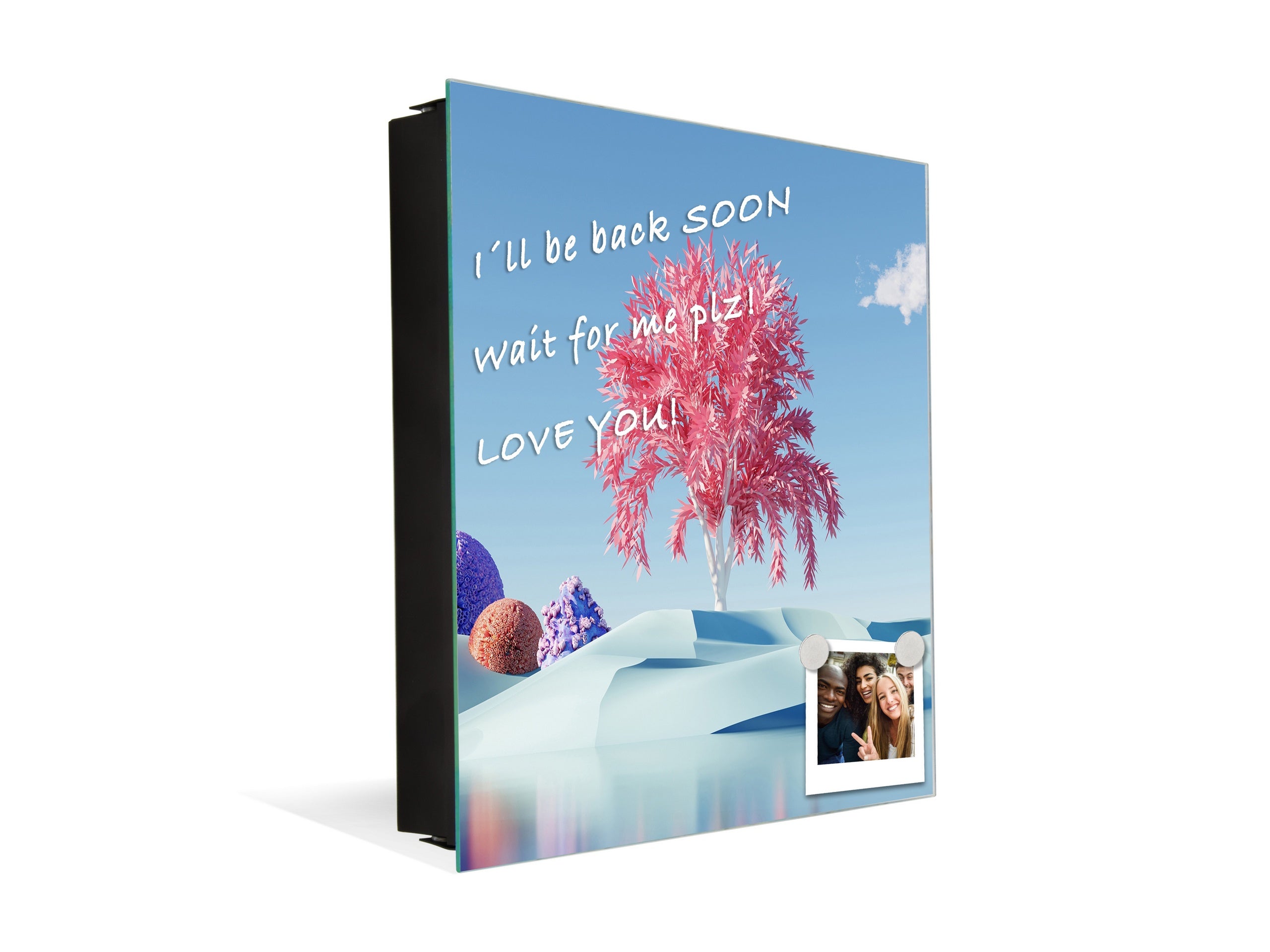 Key Cabinet with Glass Dry-Erase Board – Elegant Key Storage for Home, Office & Airbnb – Magnetic Glass Whiteboard & Key Holder – KN22 Modern Art Series : 3D Abstract Flora