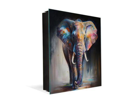 Wall-Mounted Key Storage and Decorative Dry-Erase Board Combo - KN20 Colorful Illustrations Series :  The Elephant in Vivid Hues