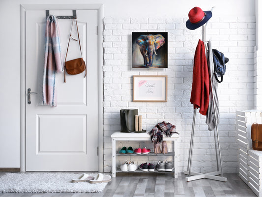 Wall-Mounted Key Storage and Decorative Dry-Erase Board Combo - KN20 Colorful Illustrations Series :  The Elephant in Vivid Hues