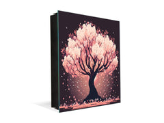 Key Cabinet with Glass Dry-Erase Board – Elegant Key Storage for Home, Office & Airbnb – Magnetic Glass Whiteboard & Key Holder – KN22 Modern Art Series : Japanese Sakura Tree