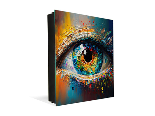 Wall-Mounted Key Storage and Decorative Dry-Erase Board Combo - KN20 Colorful Illustrations Series :  Multicolored Eye 2
