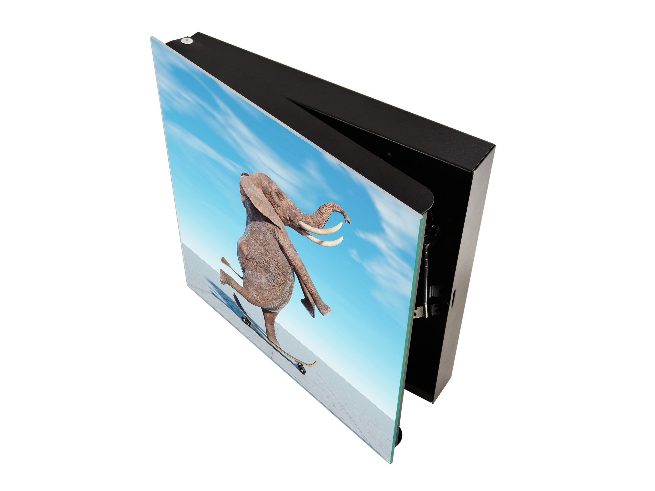 Decorative Key Box with Magnetic Glass Memo Board - Tempered Glass Wall Art - KN21 Abstract Concepts Series 1 : Surreal skateboarding