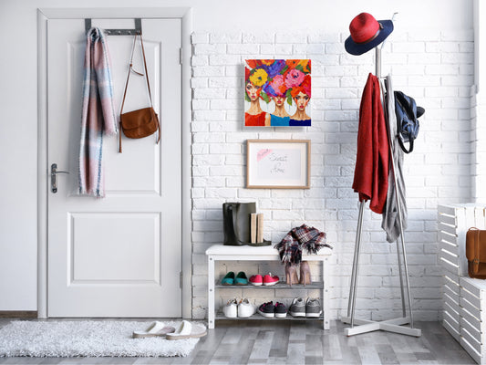 Wall-Mounted Key Storage and Decorative Dry-Erase Board Combo - KN20 Colorful Illustrations Series :  Flower Faces