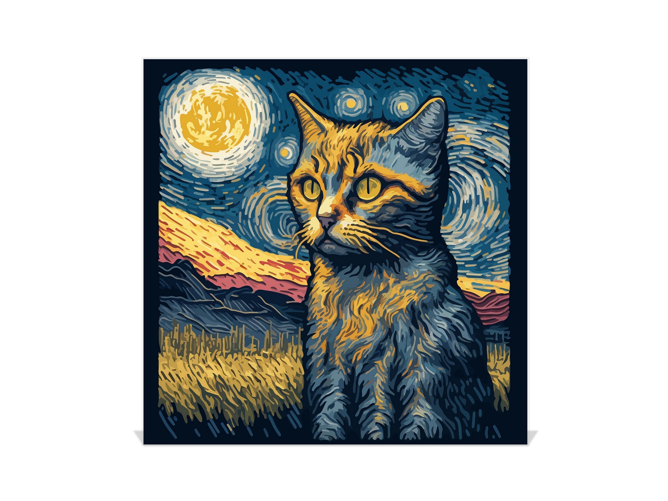 Decorative Key Box with Magnetic Glass Memo Board - Tempered Glass Wall Art - KN21 Abstract Concepts Series 1 : Van Gogh's Cat