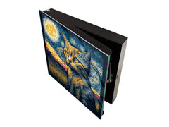 Decorative Key Box with Magnetic Glass Memo Board - Tempered Glass Wall Art - KN21 Abstract Concepts Series 1 : Van Gogh's Cat