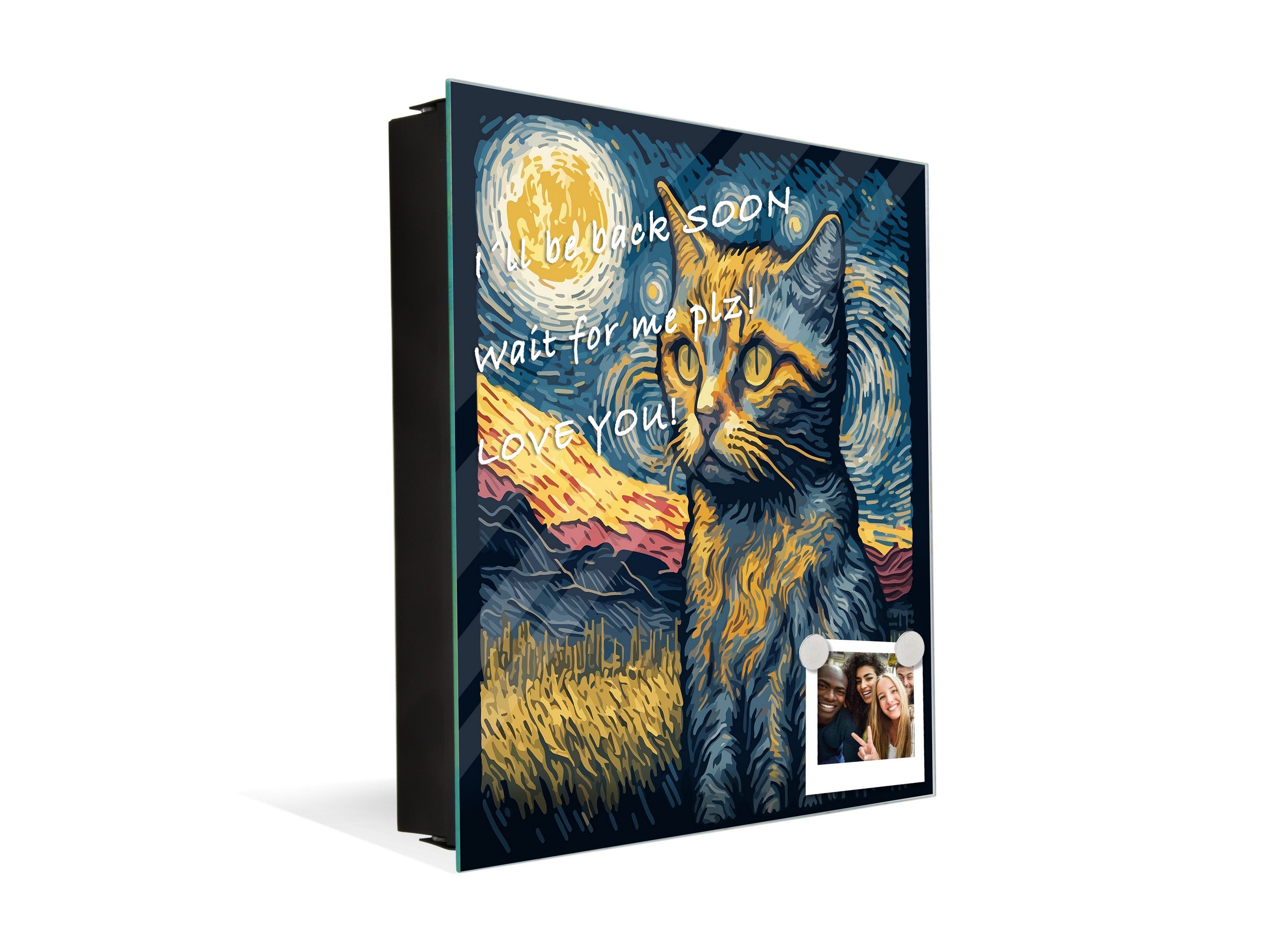 Decorative Key Box with Magnetic Glass Memo Board - Tempered Glass Wall Art - KN21 Abstract Concepts Series 1 : Van Gogh's Cat