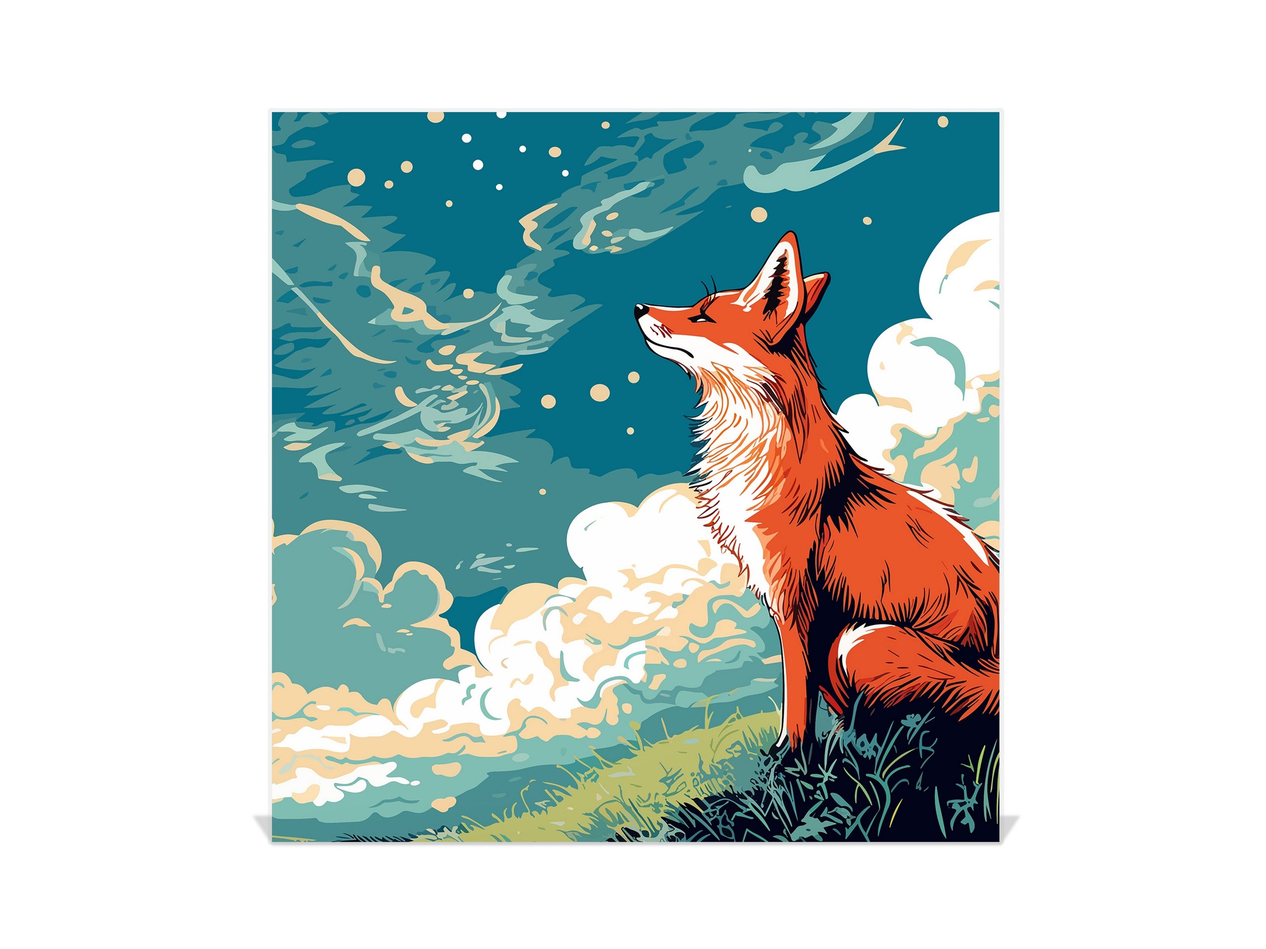 Key Cabinet with Glass Dry-Erase Board – Elegant Key Storage for Home, Office & Airbnb – Magnetic Glass Whiteboard & Key Holder – KN22 Modern Art Series : Cartoon Fox