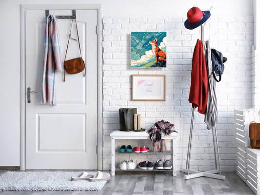 Key Cabinet with Glass Dry-Erase Board – Elegant Key Storage for Home, Office & Airbnb – Magnetic Glass Whiteboard & Key Holder – KN22 Modern Art Series : Cartoon Fox