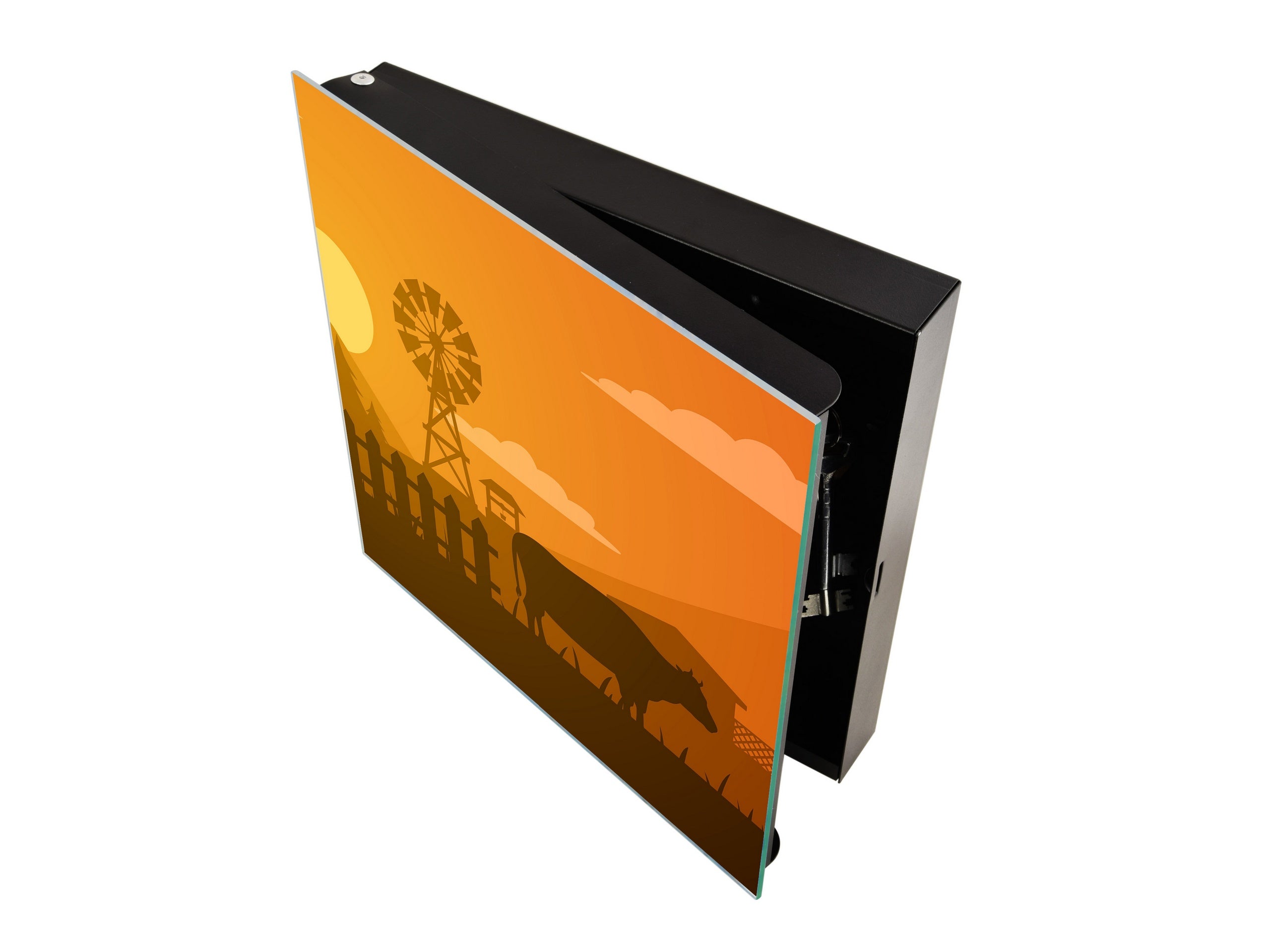 Key Cabinet with Glass Dry-Erase Board – Elegant Key Storage for Home, Office & Airbnb – Magnetic Glass Whiteboard & Key Holder – KN22 Modern Art Series : Aesthetic Ranch