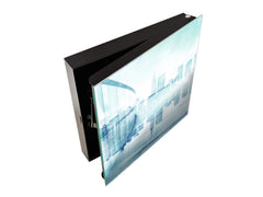 Wall Mounted Key Holder and Magnetic Dry-Erase Glass Board KN19  Miscellaneous Series : Abstract cityscape 1