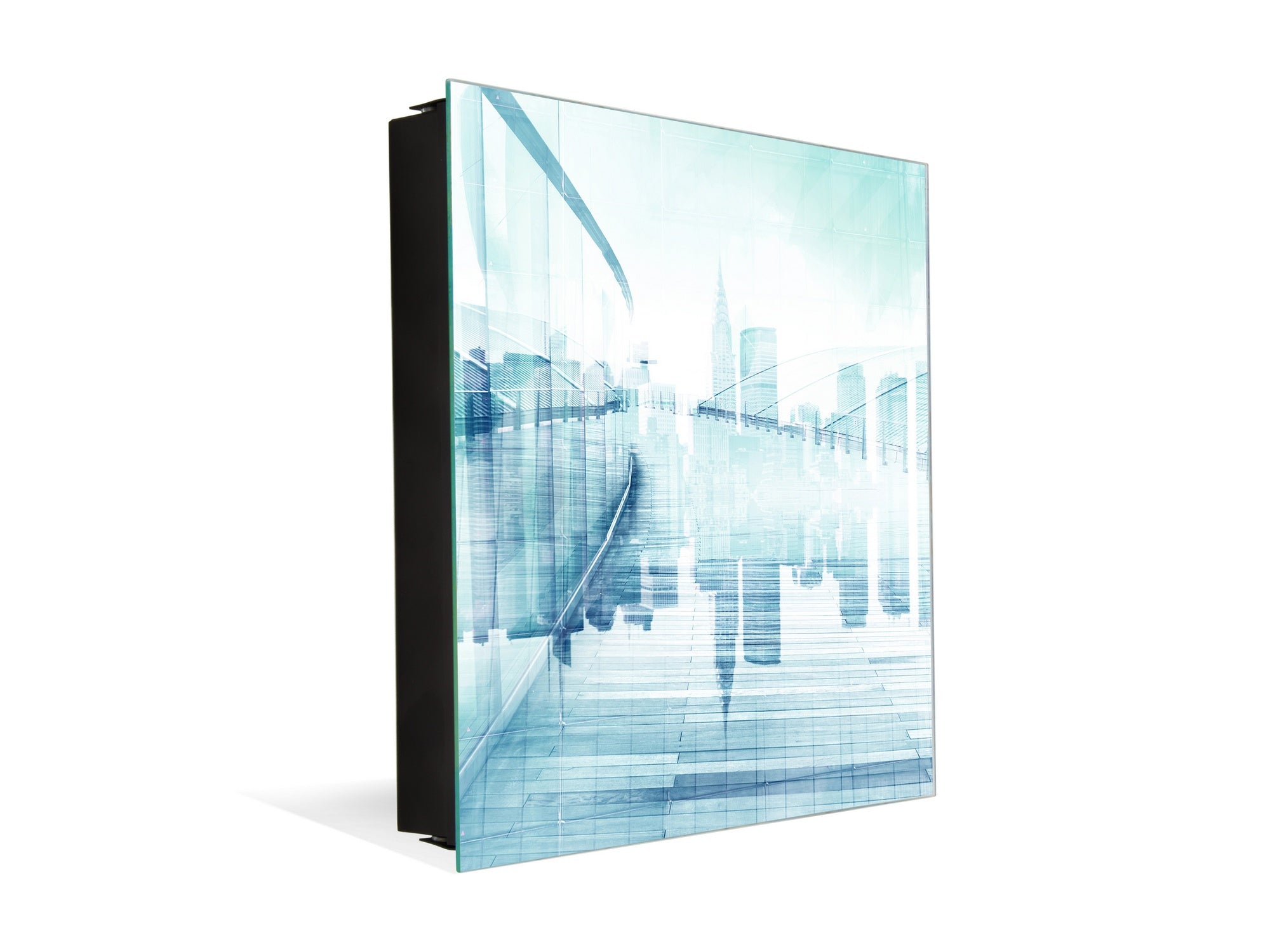 Wall Mounted Key Holder and Magnetic Dry-Erase Glass Board KN19  Miscellaneous Series : Abstract cityscape 1