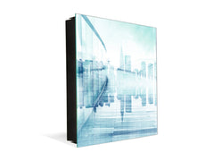Wall Mounted Key Holder and Magnetic Dry-Erase Glass Board KN19  Miscellaneous Series : Abstract cityscape 1