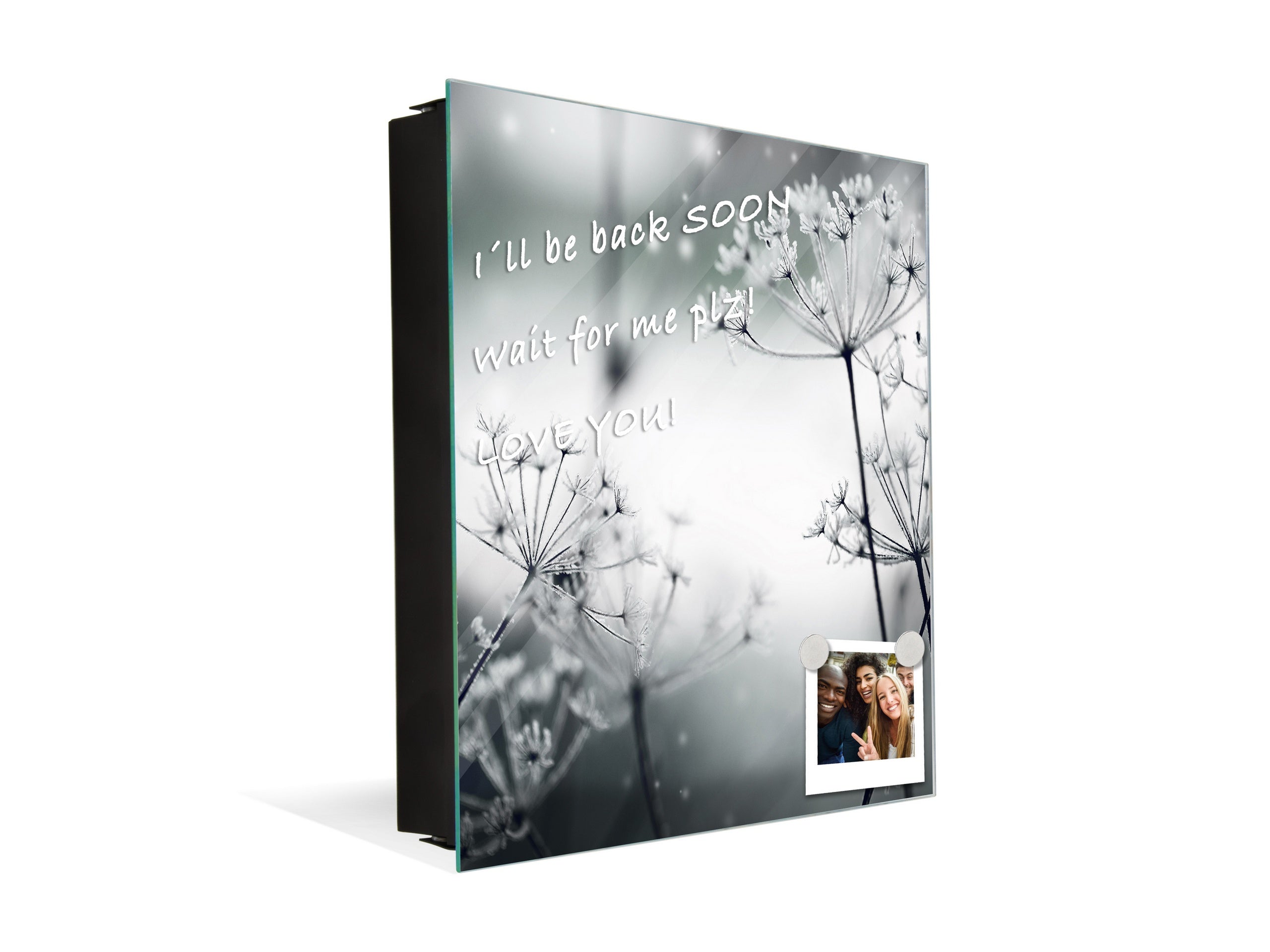 Decorative Key Box with Magnetic Glass Memo Board - Tempered Glass Wall Art - KN21 Abstract Concepts Series 1 : Winter Flower Scene