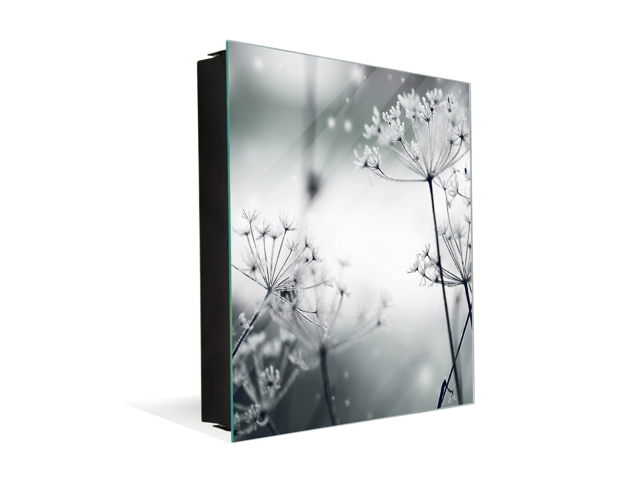 Decorative Key Box with Magnetic Glass Memo Board - Tempered Glass Wall Art - KN21 Abstract Concepts Series 1 : Winter Flower Scene