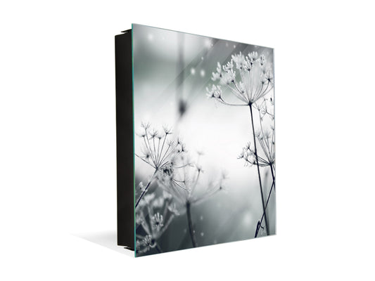 Decorative Key Box with Magnetic Glass Memo Board - Tempered Glass Wall Art - KN21 Abstract Concepts Series 1 : Winter Flower Scene