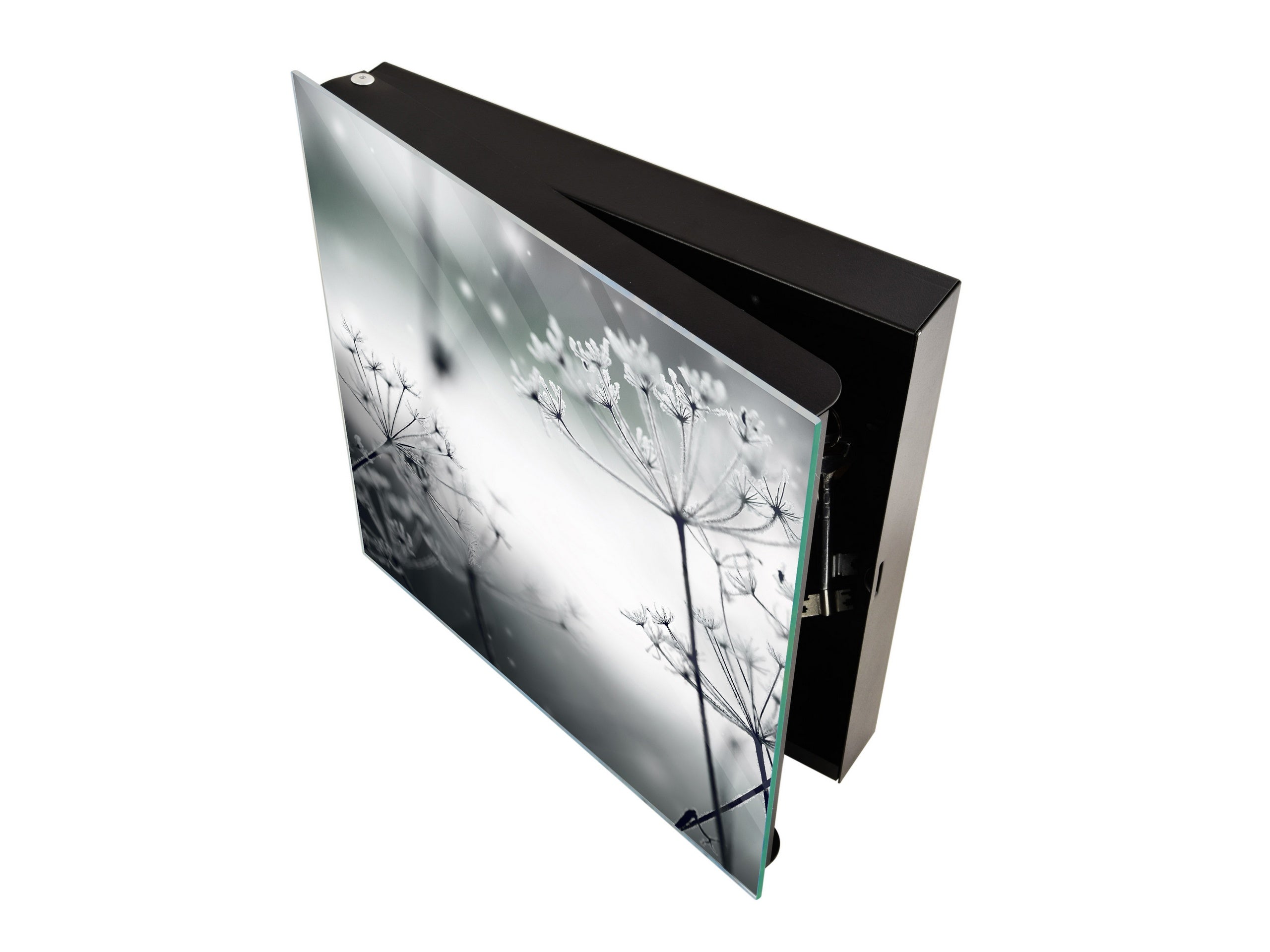 Decorative Key Box with Magnetic Glass Memo Board - Tempered Glass Wall Art - KN21 Abstract Concepts Series 1 : Winter Flower Scene