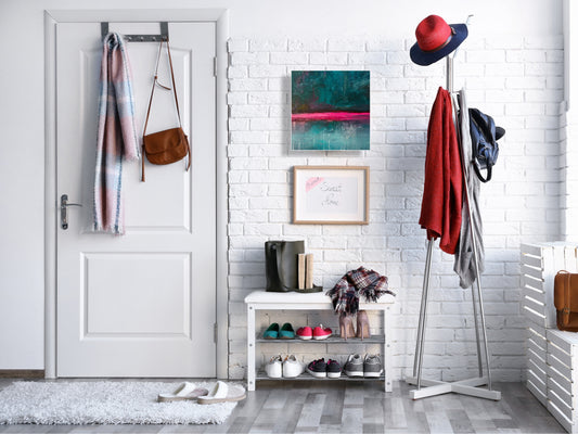 Key Cabinet with Glass Dry-Erase Board – Elegant Key Storage for Home, Office & Airbnb – Magnetic Glass Whiteboard & Key Holder – KN22 Modern Art Series : Neon Night