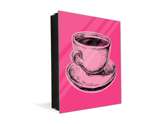 Key Storage Box with Magnetic Glass Whiteboard – Sleek Wall-Mounted Organizer – Magnetic Dry-Erase Key Holder – Decorative Key Organizer for Entryways & Offices – KN24 Pop Art Series : Pop Art Cup of Coffee 1