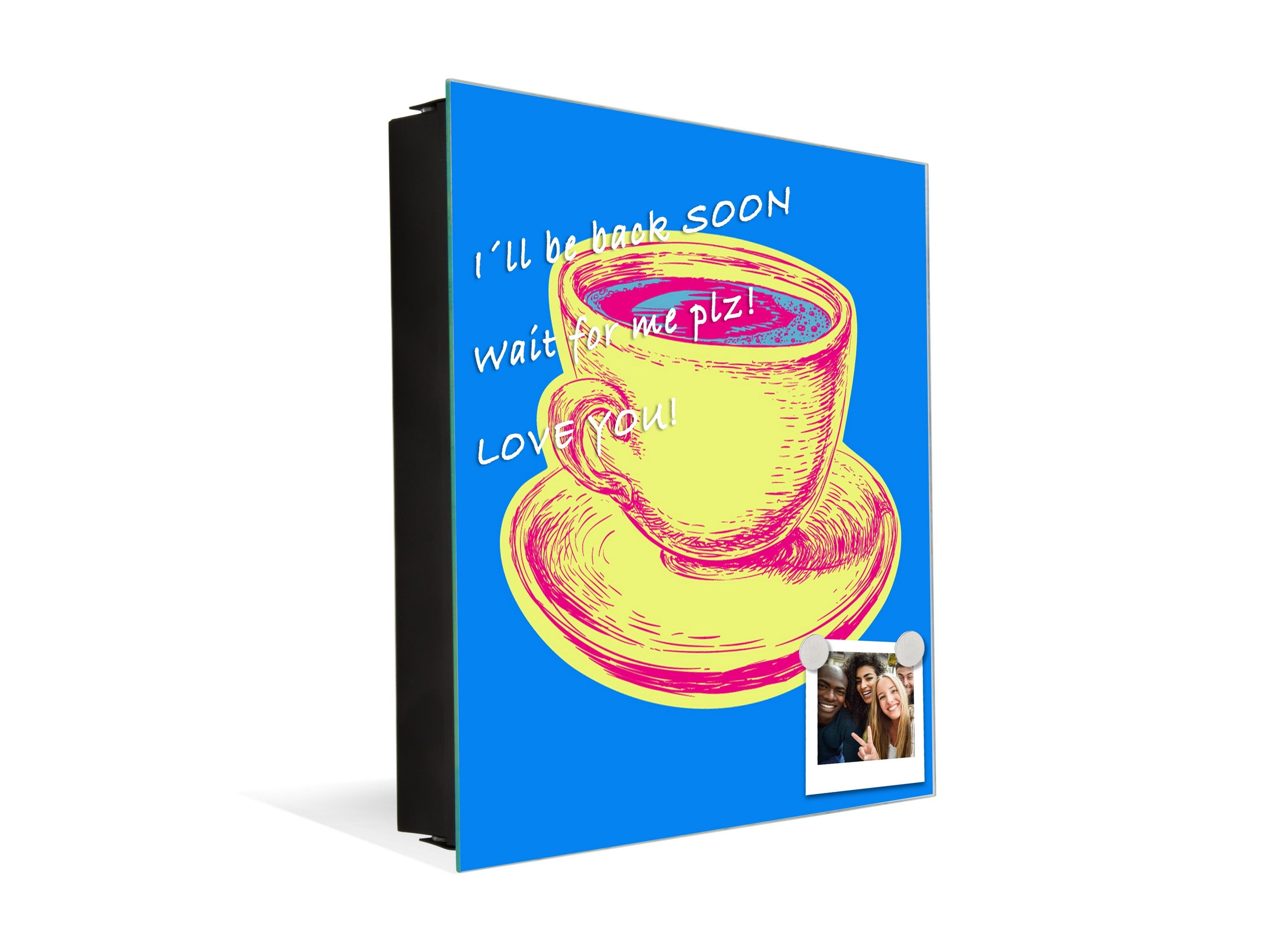 Key Storage Box with Magnetic Glass Whiteboard – Sleek Wall-Mounted Organizer – Magnetic Dry-Erase Key Holder – Decorative Key Organizer for Entryways & Offices – KN24 Pop Art Series : Pop Art Cup of Coffee 2