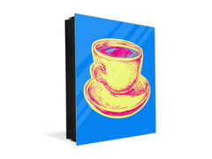 Key Storage Box with Magnetic Glass Whiteboard – Sleek Wall-Mounted Organizer – Magnetic Dry-Erase Key Holder – Decorative Key Organizer for Entryways & Offices – KN24 Pop Art Series : Pop Art Cup of Coffee 2