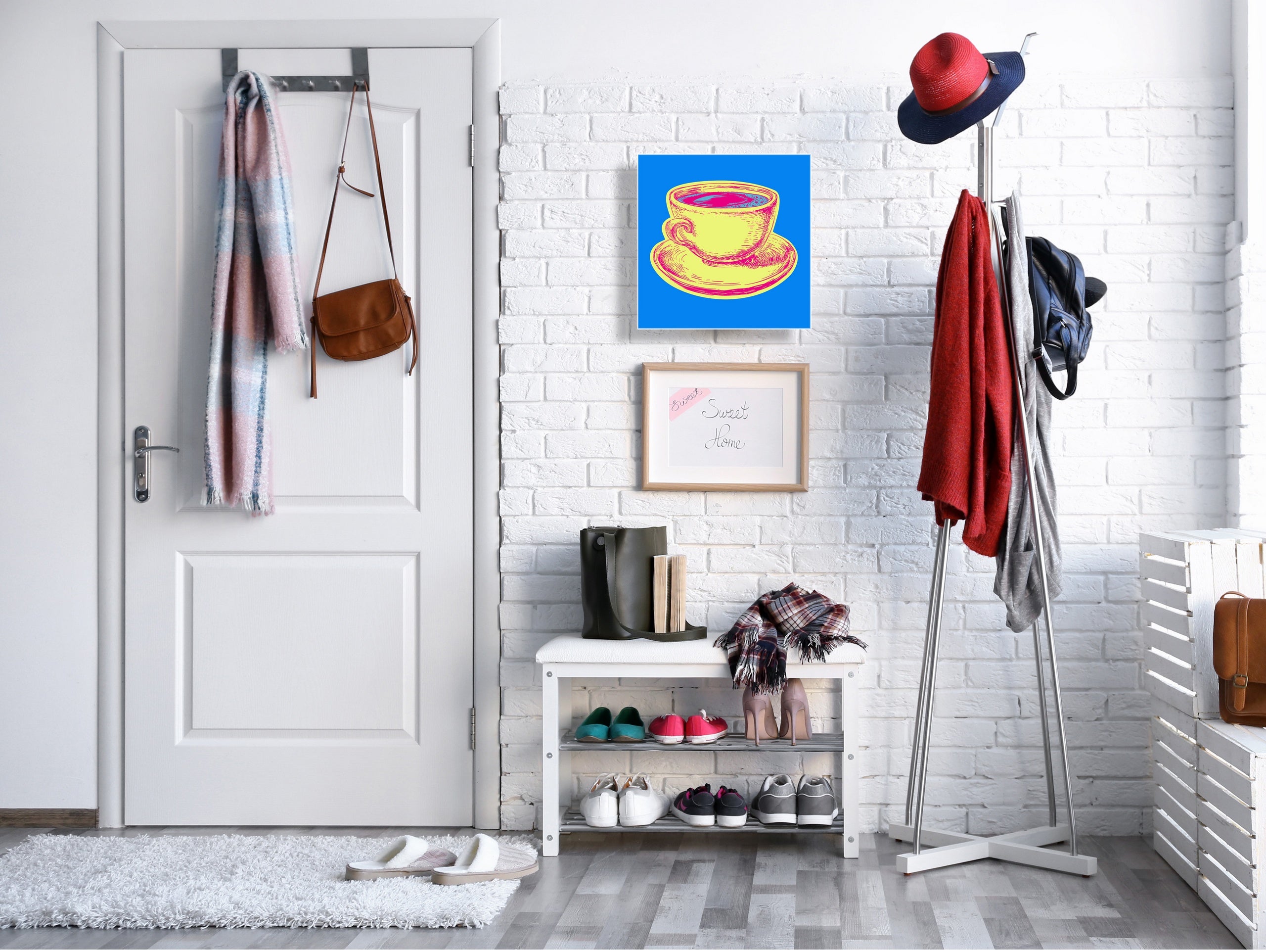 Key Storage Box with Magnetic Glass Whiteboard – Sleek Wall-Mounted Organizer – Magnetic Dry-Erase Key Holder – Decorative Key Organizer for Entryways & Offices – KN24 Pop Art Series : Pop Art Cup of Coffee 2