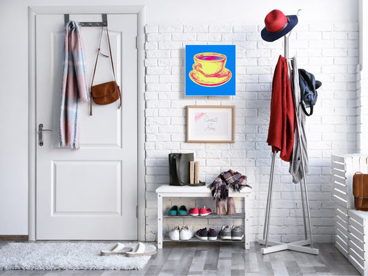 Key Storage Box with Magnetic Glass Whiteboard – Sleek Wall-Mounted Organizer – Magnetic Dry-Erase Key Holder – Decorative Key Organizer for Entryways & Offices – KN24 Pop Art Series : Pop Art Cup of Coffee 2