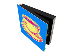 Key Storage Box with Magnetic Glass Whiteboard – Sleek Wall-Mounted Organizer – Magnetic Dry-Erase Key Holder – Decorative Key Organizer for Entryways & Offices – KN24 Pop Art Series : Pop Art Cup of Coffee 2