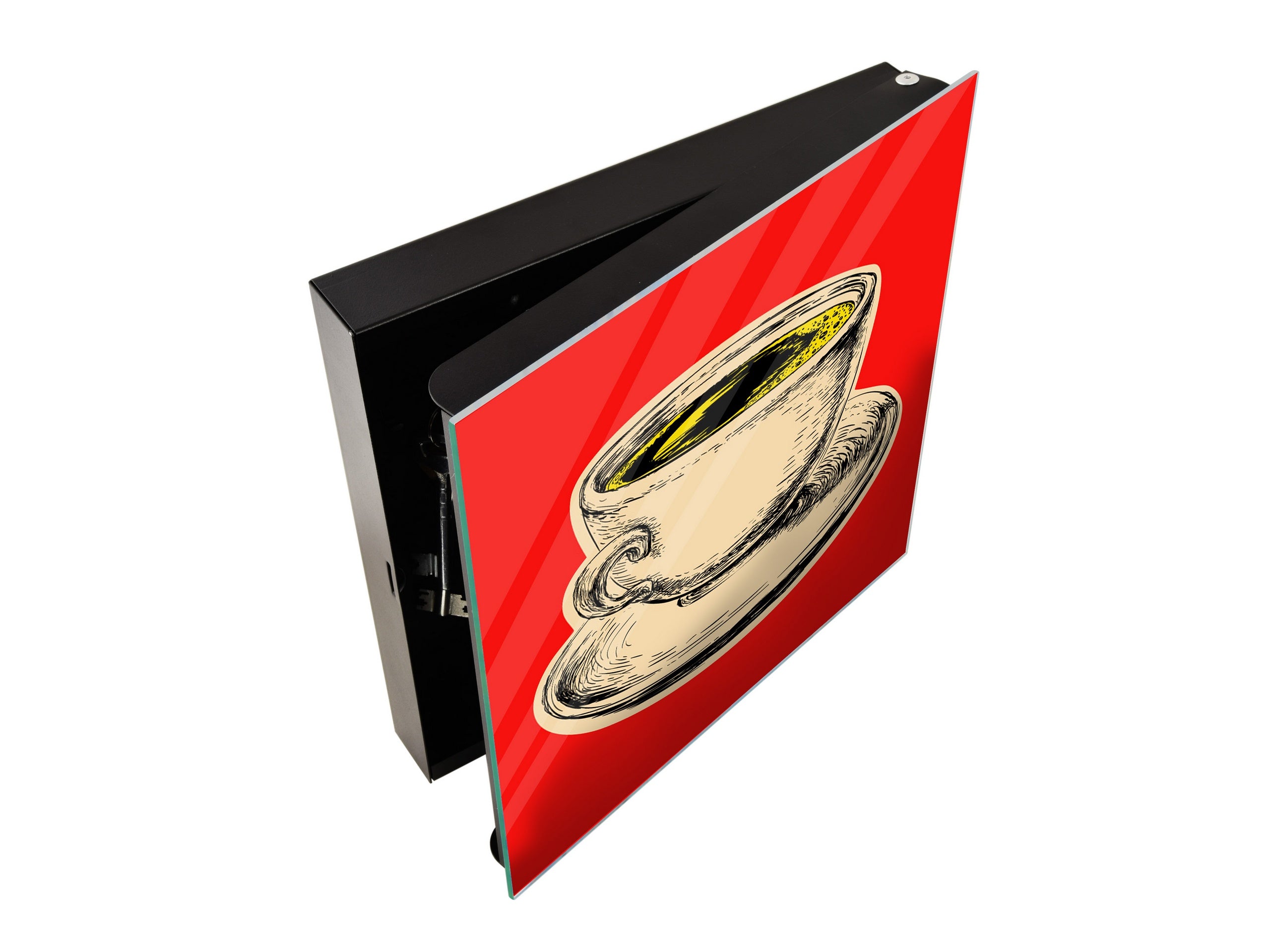 Key Storage Box with Magnetic Glass Whiteboard – Sleek Wall-Mounted Organizer – Magnetic Dry-Erase Key Holder – Decorative Key Organizer for Entryways & Offices – KN24 Pop Art Series : Pop Art Cup of Coffee 3