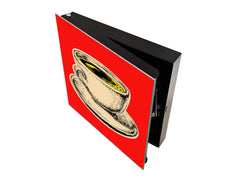 Key Storage Box with Magnetic Glass Whiteboard – Sleek Wall-Mounted Organizer – Magnetic Dry-Erase Key Holder – Decorative Key Organizer for Entryways & Offices – KN24 Pop Art Series : Pop Art Cup of Coffee 3