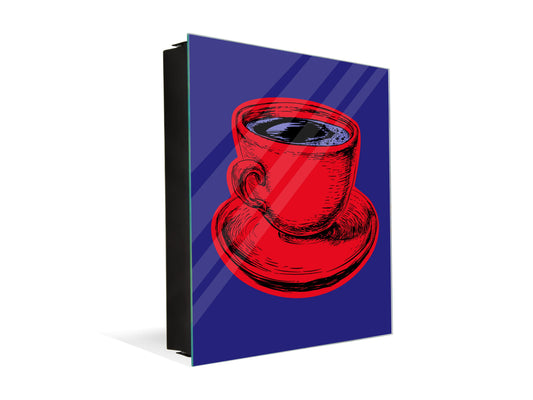 Key Storage Box with Magnetic Glass Whiteboard – Sleek Wall-Mounted Organizer – Magnetic Dry-Erase Key Holder – Decorative Key Organizer for Entryways & Offices – KN24 Pop Art Series : Pop Art Cup of Coffee 4