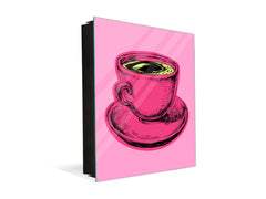 Key Storage Box with Magnetic Glass Whiteboard – Sleek Wall-Mounted Organizer – Magnetic Dry-Erase Key Holder – Decorative Key Organizer for Entryways & Offices – KN24 Pop Art Series : Pop Art Cup of Coffee 5