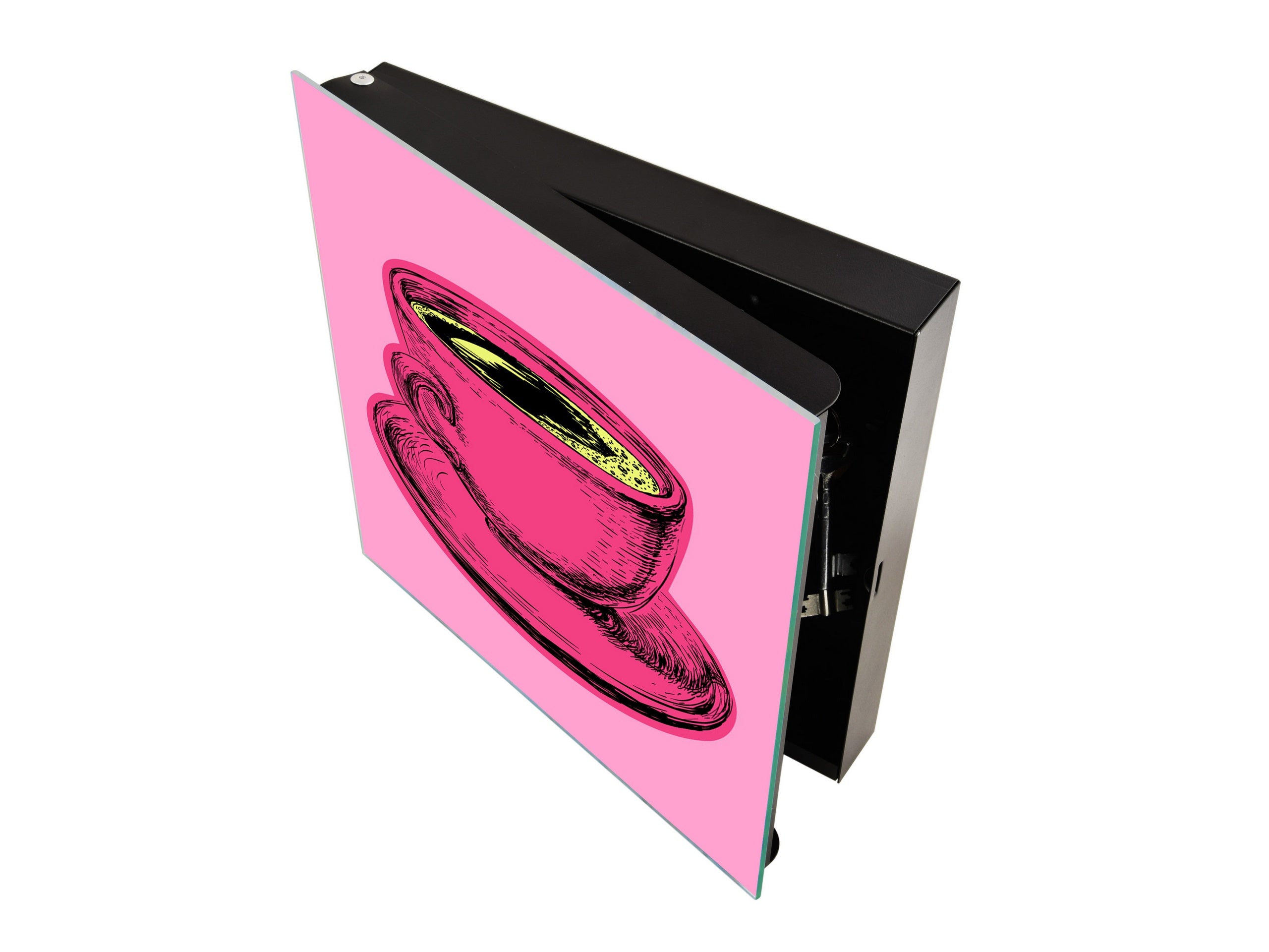 Key Storage Box with Magnetic Glass Whiteboard – Sleek Wall-Mounted Organizer – Magnetic Dry-Erase Key Holder – Decorative Key Organizer for Entryways & Offices – KN24 Pop Art Series : Pop Art Cup of Coffee 5
