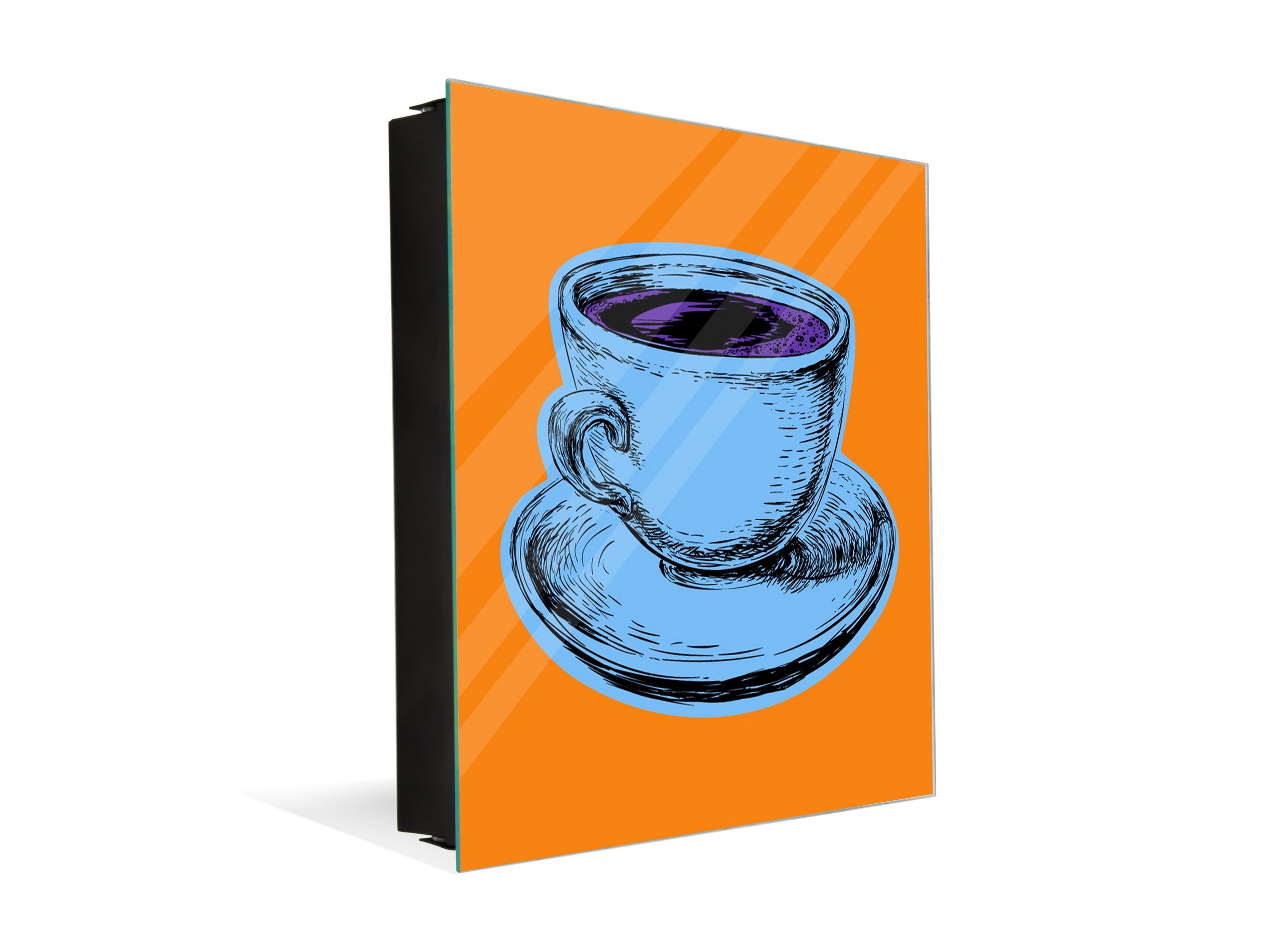 Key Storage Box with Magnetic Glass Whiteboard – Sleek Wall-Mounted Organizer – Magnetic Dry-Erase Key Holder – Decorative Key Organizer for Entryways & Offices – KN24 Pop Art Series : Pop Art Cup of Coffee 6