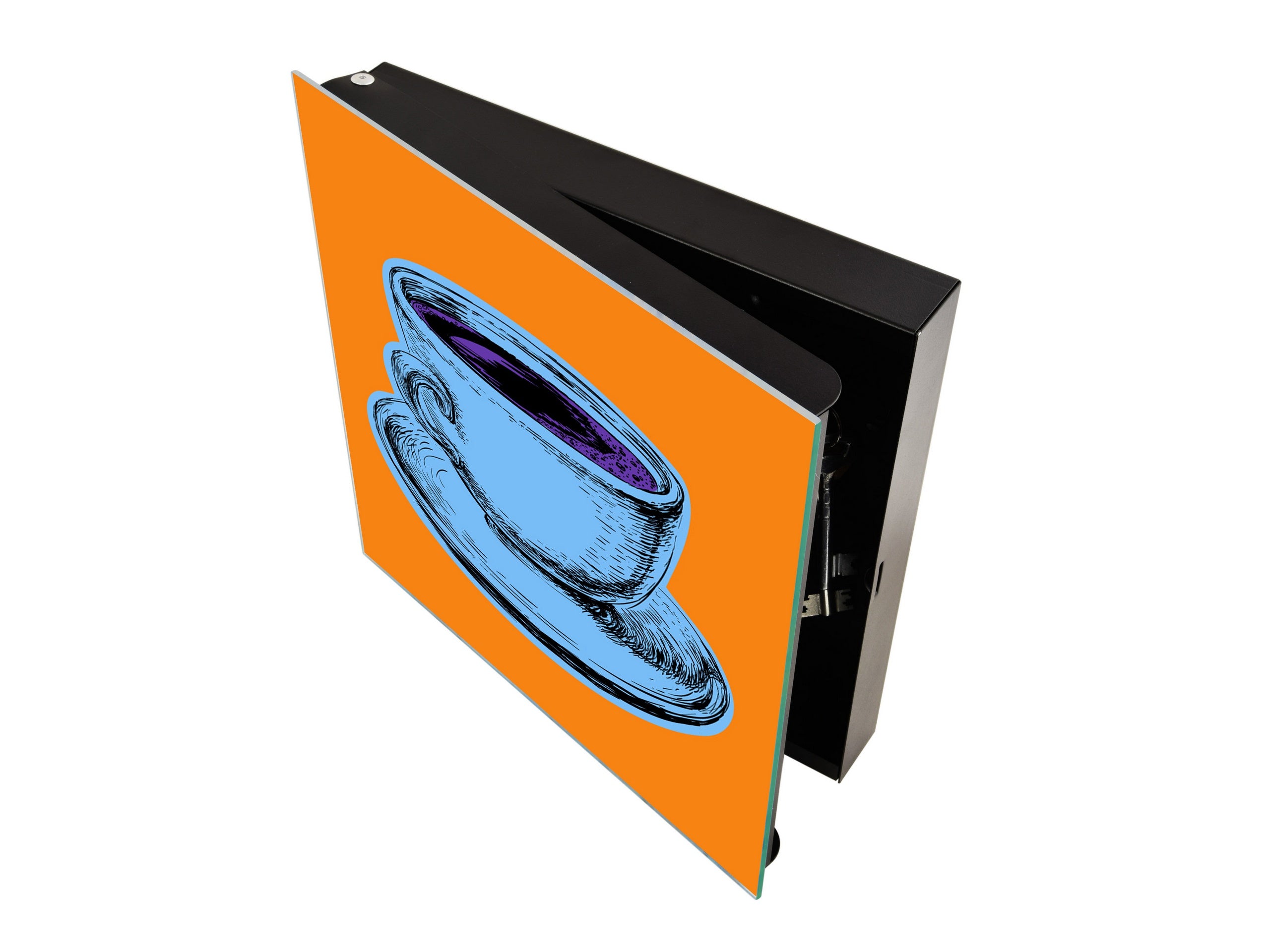 Key Storage Box with Magnetic Glass Whiteboard – Sleek Wall-Mounted Organizer – Magnetic Dry-Erase Key Holder – Decorative Key Organizer for Entryways & Offices – KN24 Pop Art Series : Pop Art Cup of Coffee 6