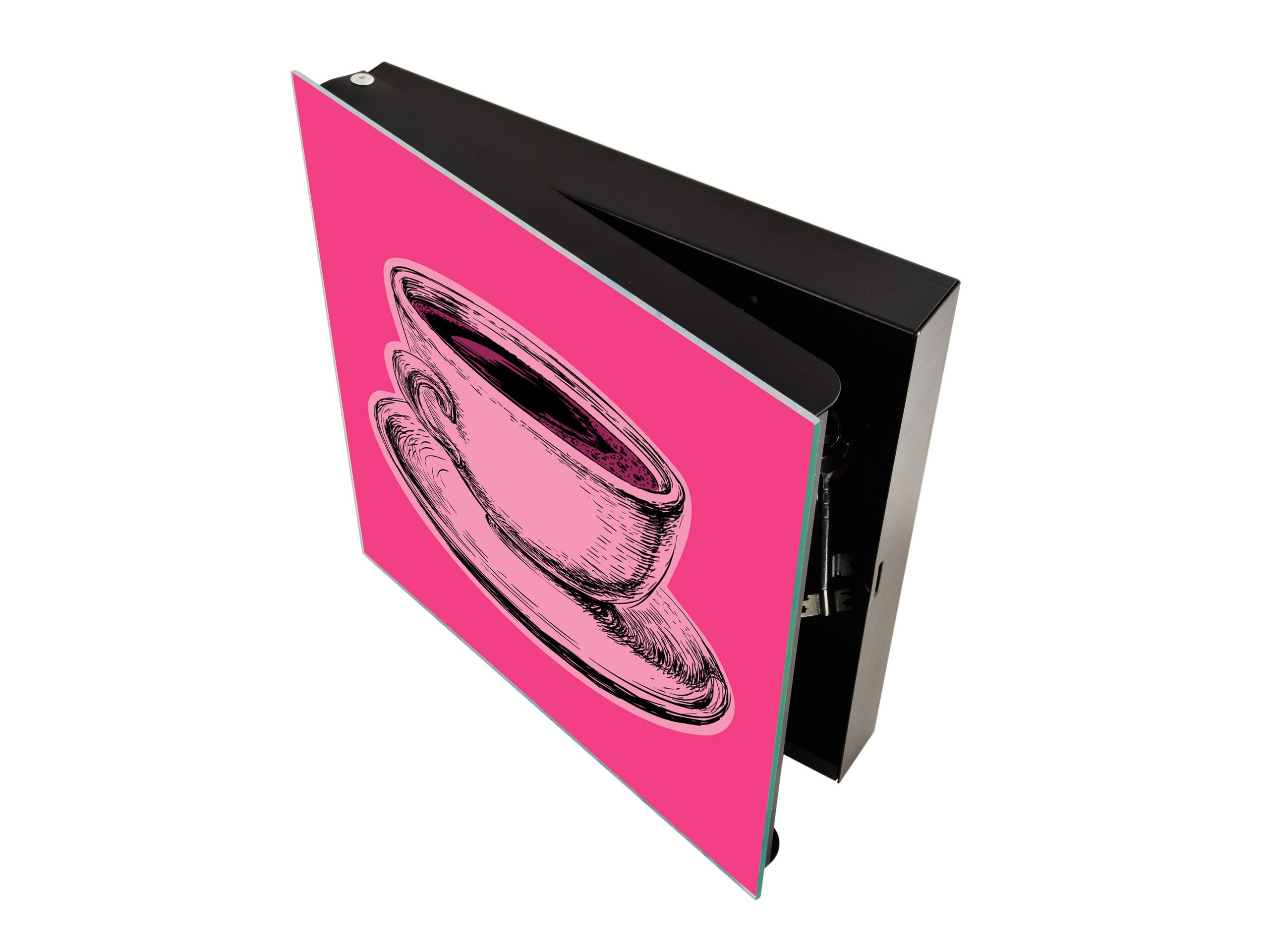 Key Storage Box with Magnetic Glass Whiteboard – Sleek Wall-Mounted Organizer – Magnetic Dry-Erase Key Holder – Decorative Key Organizer for Entryways & Offices – KN24 Pop Art Series : Pop Art Cup of Coffee 1