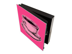 Key Storage Box with Magnetic Glass Whiteboard – Sleek Wall-Mounted Organizer – Magnetic Dry-Erase Key Holder – Decorative Key Organizer for Entryways & Offices – KN24 Pop Art Series : Pop Art Cup of Coffee 1