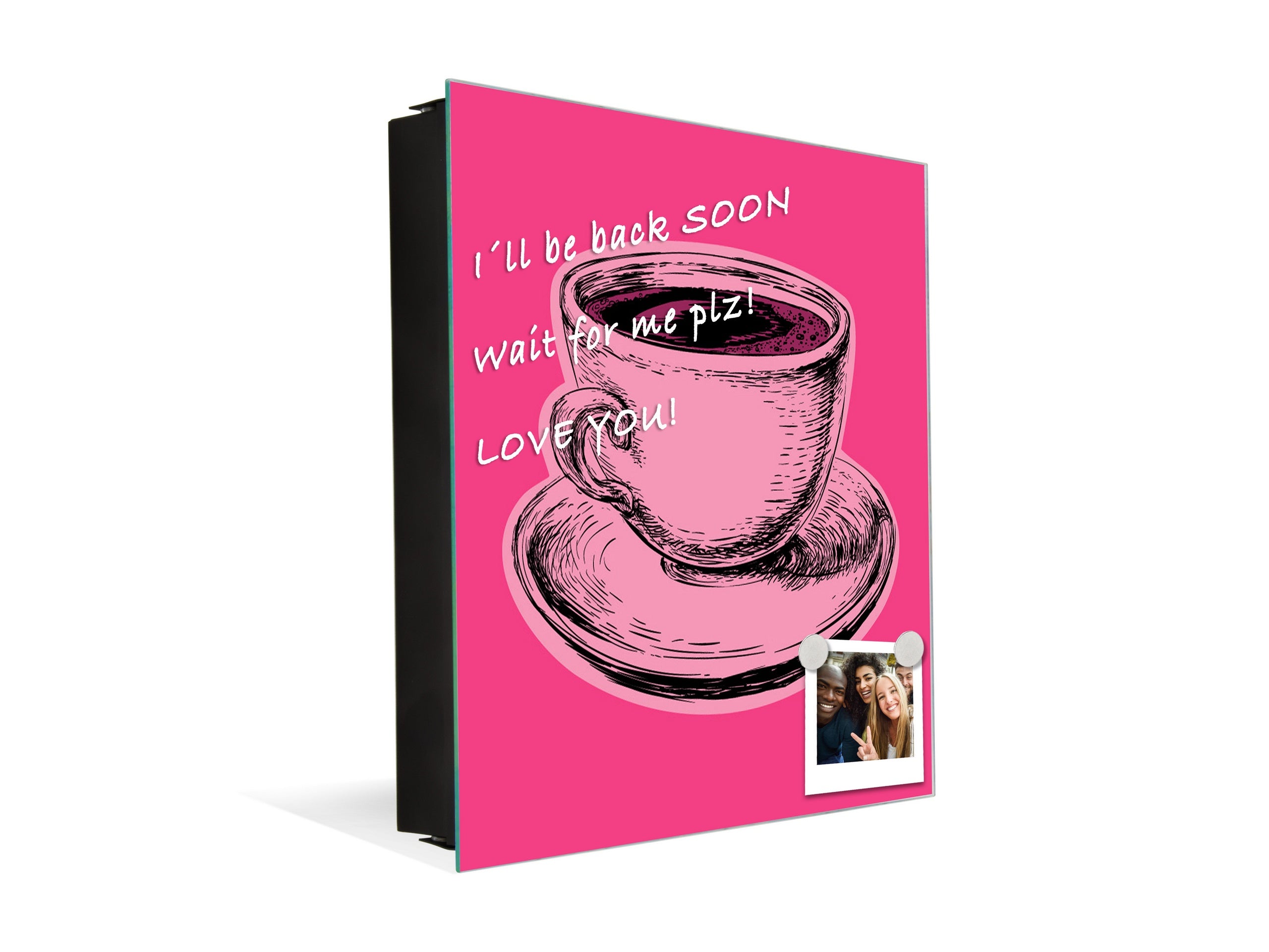 Key Storage Box with Magnetic Glass Whiteboard – Sleek Wall-Mounted Organizer – Magnetic Dry-Erase Key Holder – Decorative Key Organizer for Entryways & Offices – KN24 Pop Art Series : Pop Art Cup of Coffee 1