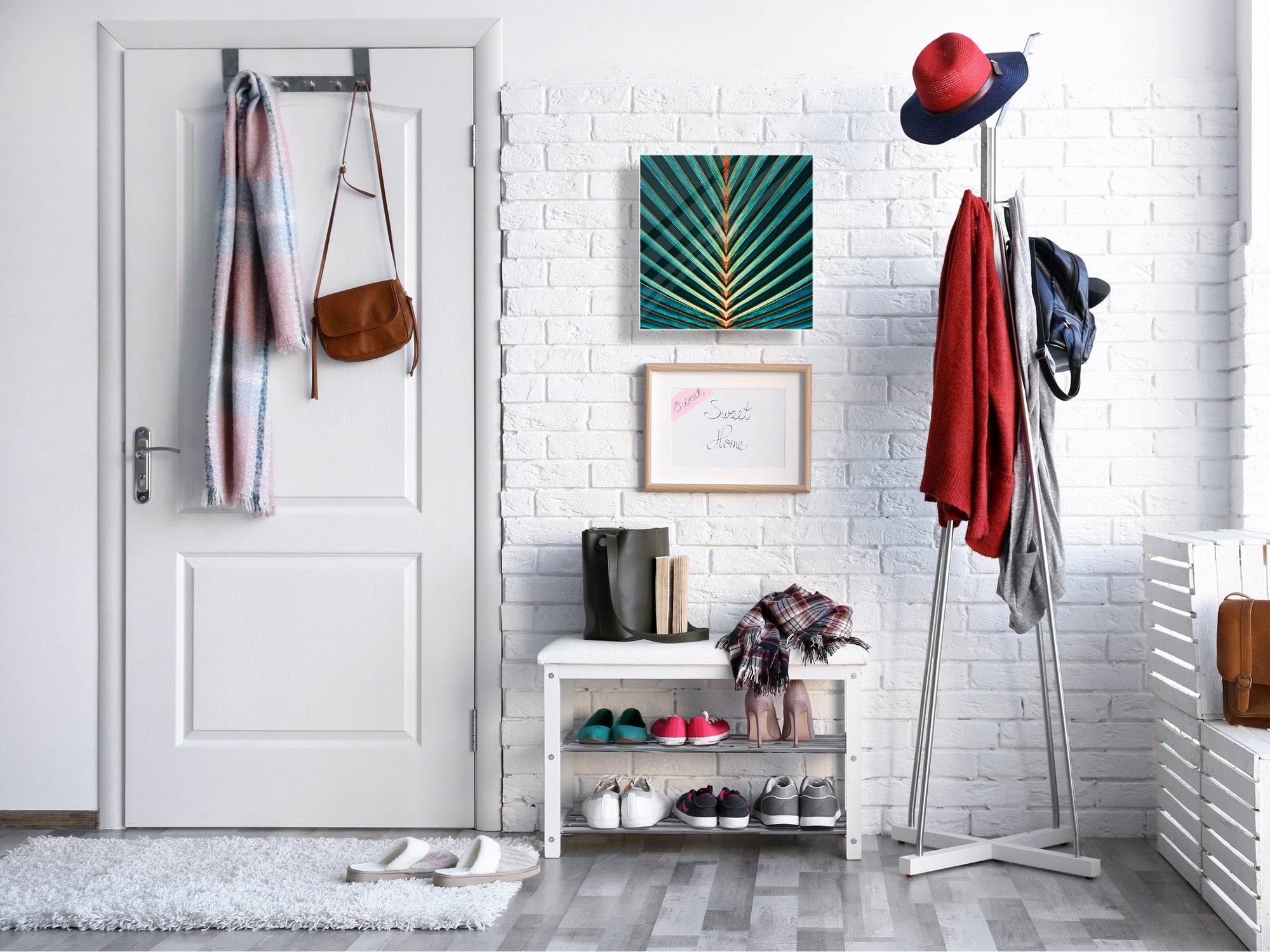 Decorative Key Box with Magnetic Glass Dry-Erase Board KN14 Nature series : Palm leaf