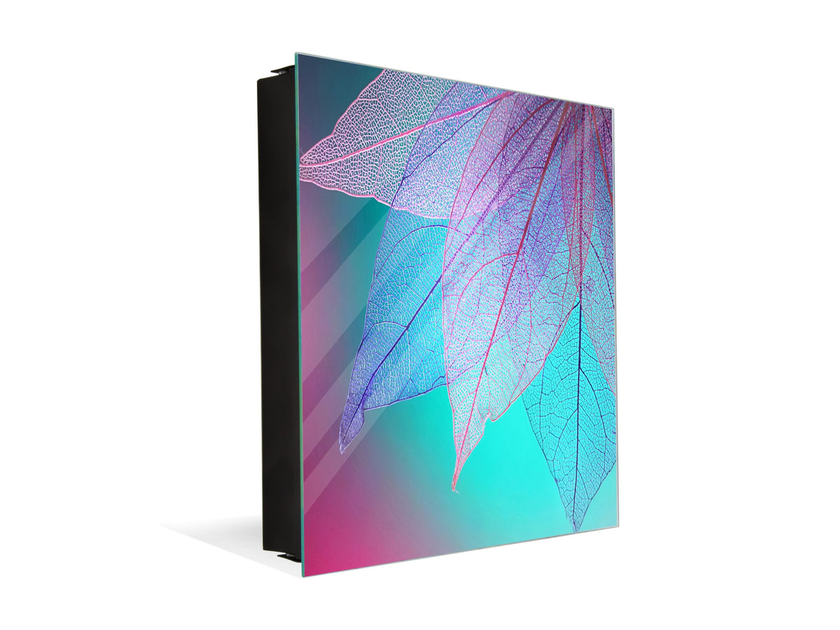 Decorative Key Box with Magnetic Glass Dry-Erase Board KN14 Nature series : Transparent turqoise leaves