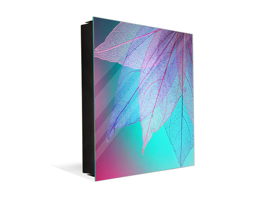 Decorative Key Box with Magnetic Glass Dry-Erase Board KN14 Nature series : Transparent turqoise leaves