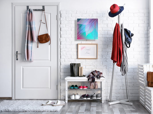 Decorative Key Box with Magnetic Glass Dry-Erase Board KN14 Nature series : Transparent turqoise leaves