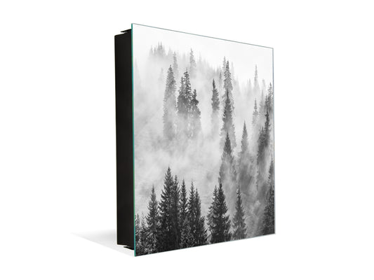 Wall Mounted Key Holder and Magnetic Dry-Erase Glass Board KN19  Miscellaneous Series : Foggy forest