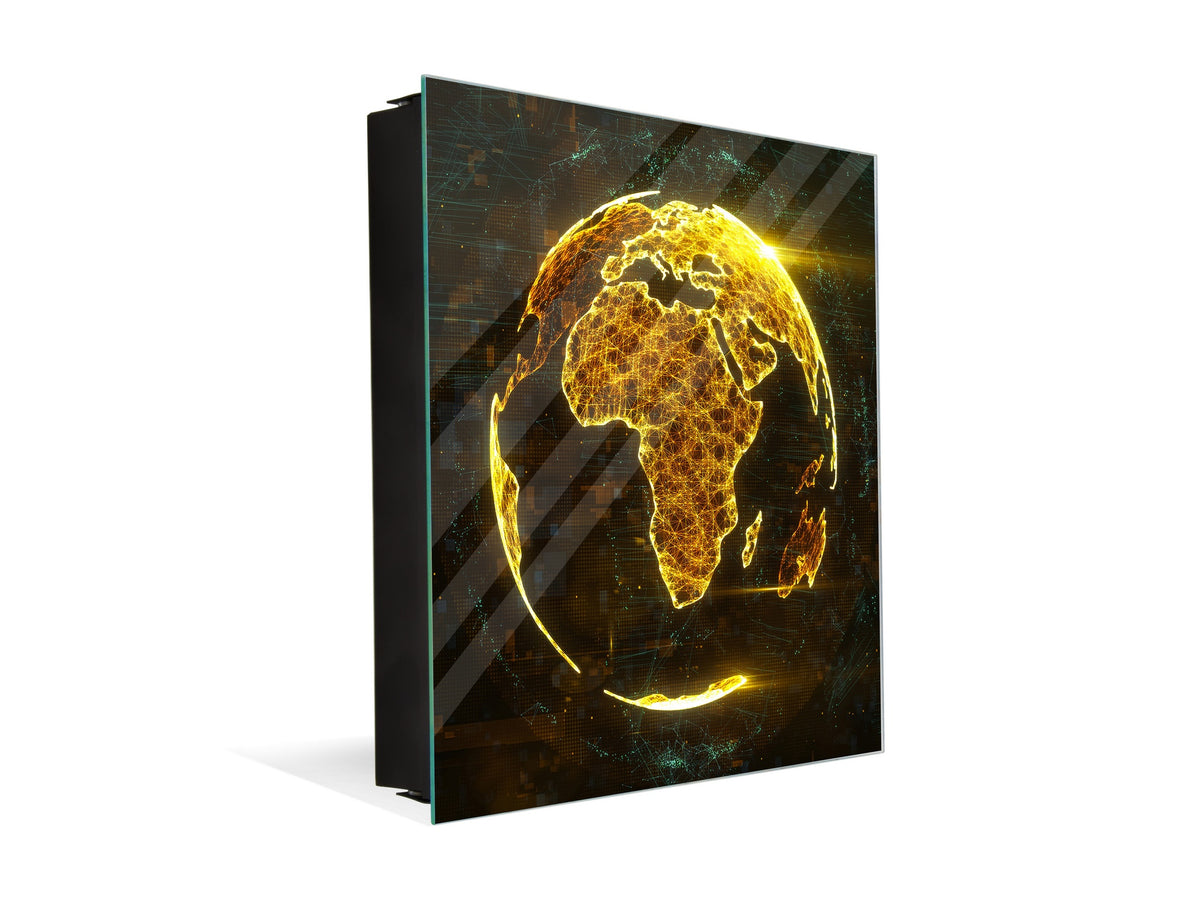 Wall Mounted Key Holder and Magnetic Dry-Erase Glass Board KN19  Miscellaneous Series : Digital globe 1