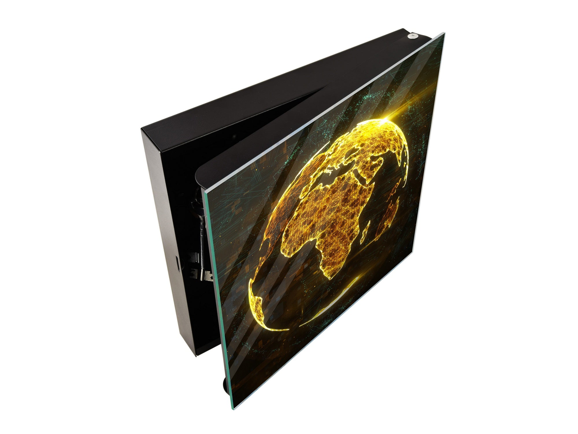 Wall Mounted Key Holder and Magnetic Dry-Erase Glass Board KN19  Miscellaneous Series : Digital globe 1