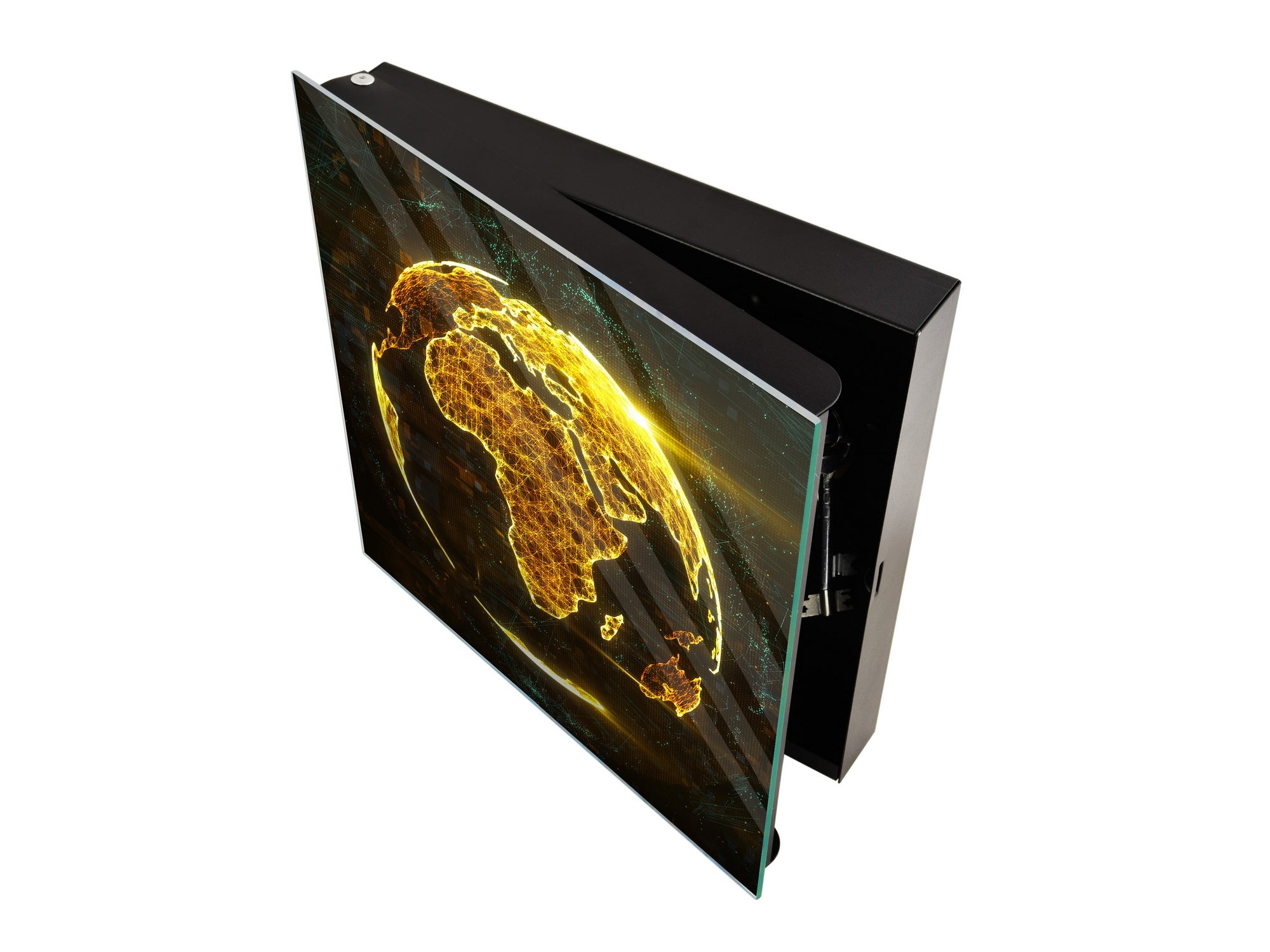 Wall Mounted Key Holder and Magnetic Dry-Erase Glass Board KN19  Miscellaneous Series : Digital globe 1