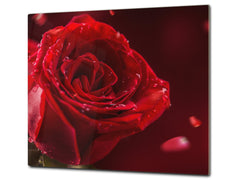 Tempered GLASS Cutting Board – Worktop saver and Pastry Board –- Glass Kitchen Board; MEASURES: SINGLE: 60 x 52 cm (23,62” x 20,47”); DOUBLE: 30 x 52 cm (11,81” x 20,47”); D34 Nature Series: Romantic red rose