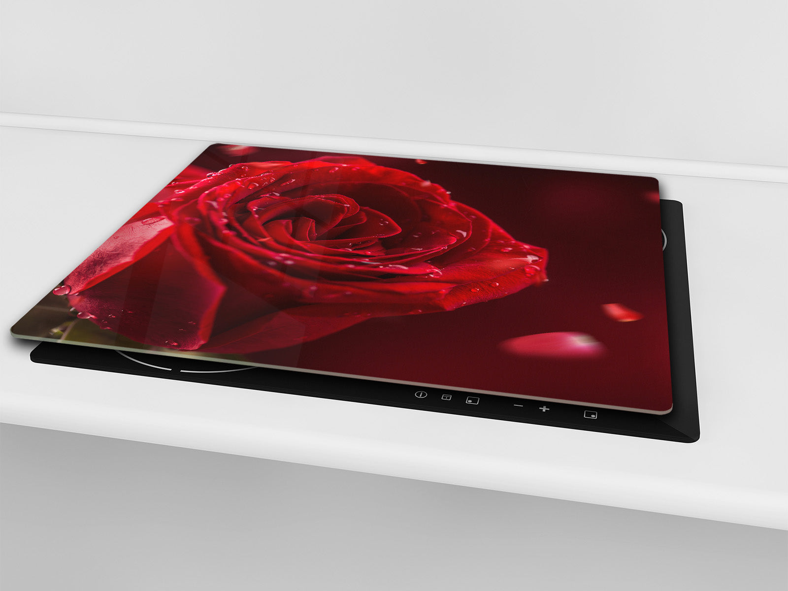 Tempered GLASS Cutting Board – Worktop saver and Pastry Board –- Glass Kitchen Board; MEASURES: SINGLE: 60 x 52 cm (23,62” x 20,47”); DOUBLE: 30 x 52 cm (11,81” x 20,47”); D34 Nature Series: Romantic red rose