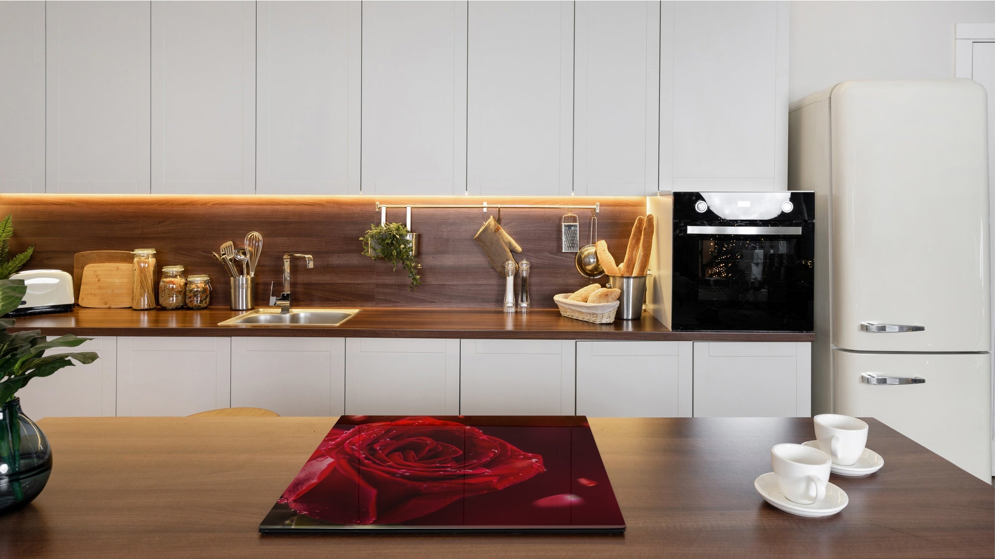 Tempered GLASS Cutting Board – Worktop saver and Pastry Board –- Glass Kitchen Board; MEASURES: SINGLE: 60 x 52 cm (23,62” x 20,47”); DOUBLE: 30 x 52 cm (11,81” x 20,47”); D34 Nature Series: Romantic red rose