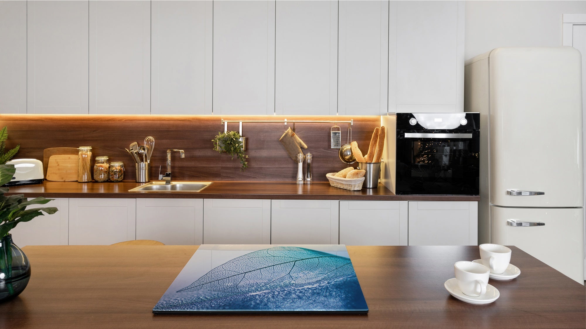 Tempered GLASS Cutting Board – Worktop saver and Pastry Board –- Glass Kitchen Board; MEASURES: SINGLE: 60 x 52 cm (23,62” x 20,47”); DOUBLE: 30 x 52 cm (11,81” x 20,47”); D34 Nature Series: Transparent blue leaf