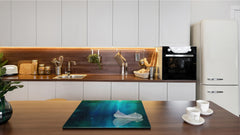 Tempered GLASS Cutting Board – Worktop saver and Pastry Board –- Glass Kitchen Board; MEASURES: SINGLE: 60 x 52 cm (23,62” x 20,47”); DOUBLE: 30 x 52 cm (11,81” x 20,47”); D34 Nature Series: Leaf on a mirror surface 2
